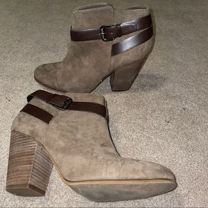 Tan and Brown Heeled Booties